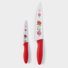 Набор кухонных принадлежностей Доляна «Нарцисс», 3 предмета: 2 ножа с антиналипающим покрытием, лезвие 12 см, овощечистка, 20×4 см, красный - Фото 3