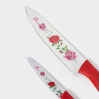 Набор кухонных принадлежностей Доляна «Нарцисс», 3 предмета: 2 ножа с антиналипающим покрытием, лезвие 12 см, овощечистка, 20×4 см, красный - Фото 3