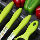 Набор кухонных принадлежностей Доляна, 4 предмета: 3 ножа с антиналипающим покрытием, лезвие 8,5 см, 12 см, 20 см, овощечистка, цвет зелёный - Фото 3