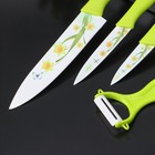 Набор кухонных принадлежностей Доляна, 4 предмета: 3 ножа с антиналипающим покрытием, лезвие 8,5 см, 12 см, 20 см, овощечистка, цвет зелёный - Фото 4