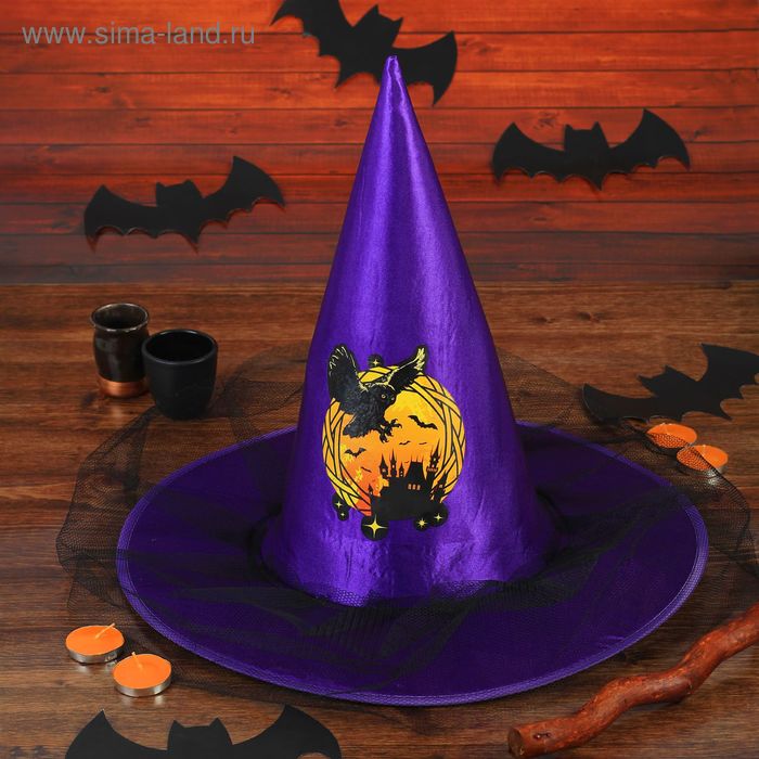 Шляпа ведьмы «Филин», с сеткой, цвет фиолетовый - Фото 1