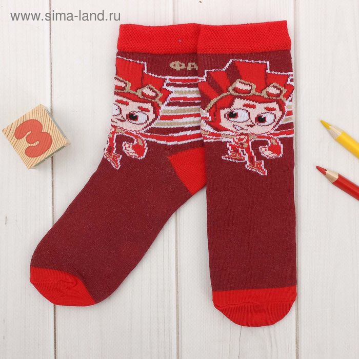 Носки детские ФИКСИКИ "Фаер" крас. р-р 14-16см, 2-3 года, 80% хл, 17% п/э, 3% эл - Фото 1