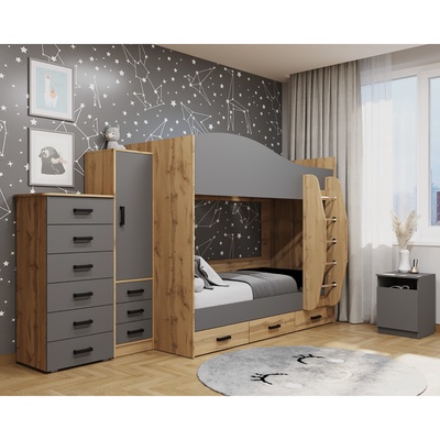 Шкаф - пенал «Клик мебель», с полками, с ящиками, 400×400×1600 мм, цвет дуб вотан/тёмно - серый