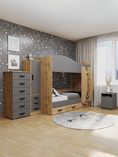 Шкаф - пенал «Клик мебель», с полками, с ящиками, 400×400×1600 мм, цвет дуб вотан/тёмно - серый