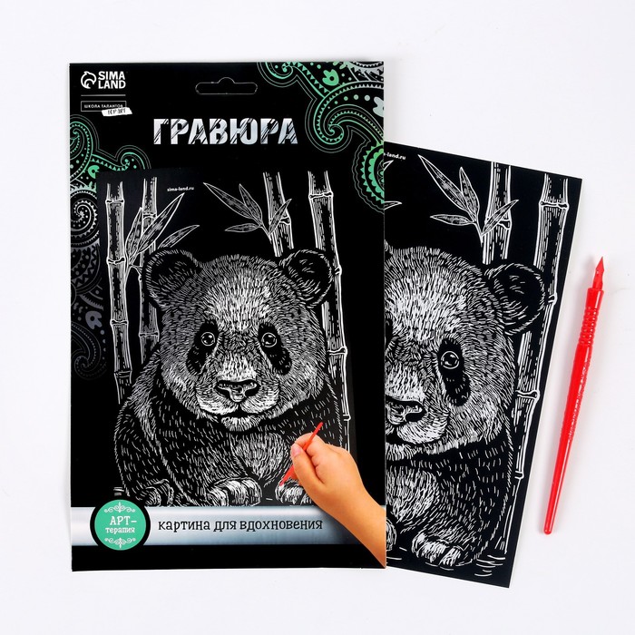 Гравюра «Панда» с металлическим эффектом «серебро» А5 - Фото 1