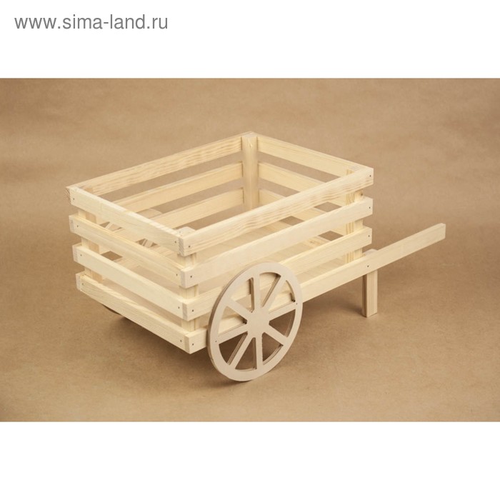 Кашпо деревянное 45×24×21 см "Тележка", натуральный Дарим Красиво - Фото 1