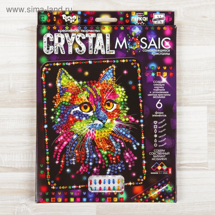 Набор для создания мозаики «Кот» CRYSTAL MOSAIC, на тёмном фоне