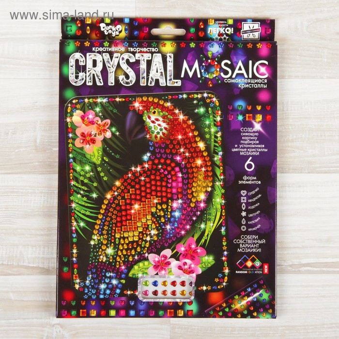 Набор для создания мозаики «Попугай» CRYSTAL MOSAIC, на тёмном фоне - Фото 1