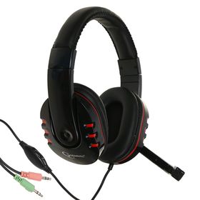 Наушники Gembird MHS-782, игровые, полноразмерные, микрофон, 3.5 мм, 1.8 м, черно-красные 2611833