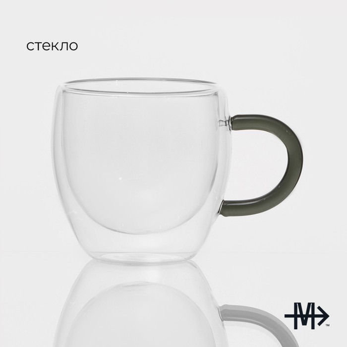 Чашка стеклянная с двойными стенками Magistro «Адель», 200 мл, цвет чёрный - фото 1883309968