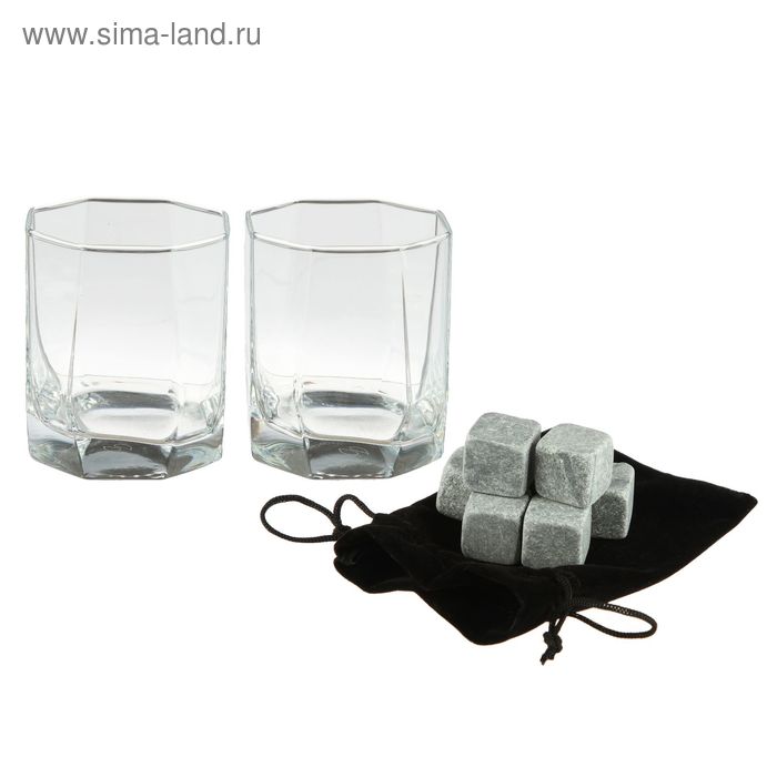 Набор для виски «На двоих» : 2 стакана, 6 камней, натуральный стеатит - Фото 1