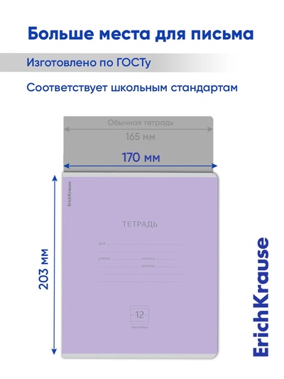 Тетрадь 12 листов в линейку ErichKrause «Классика», обложка мелованный картон, блок офсет, белизна 100%, МИКС