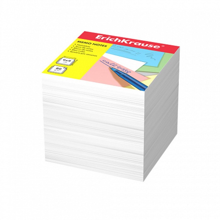 Блок бумаги для записей ErichKrause, 9 x 9 x 9 cм, белизна бумаги 98%, плотность 80 г/м2, люкс, белый - Фото 1