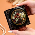 Шкатулка для украшений «Цветы», с накладкой, 10×10 см, лаковая миниатюра - Фото 3