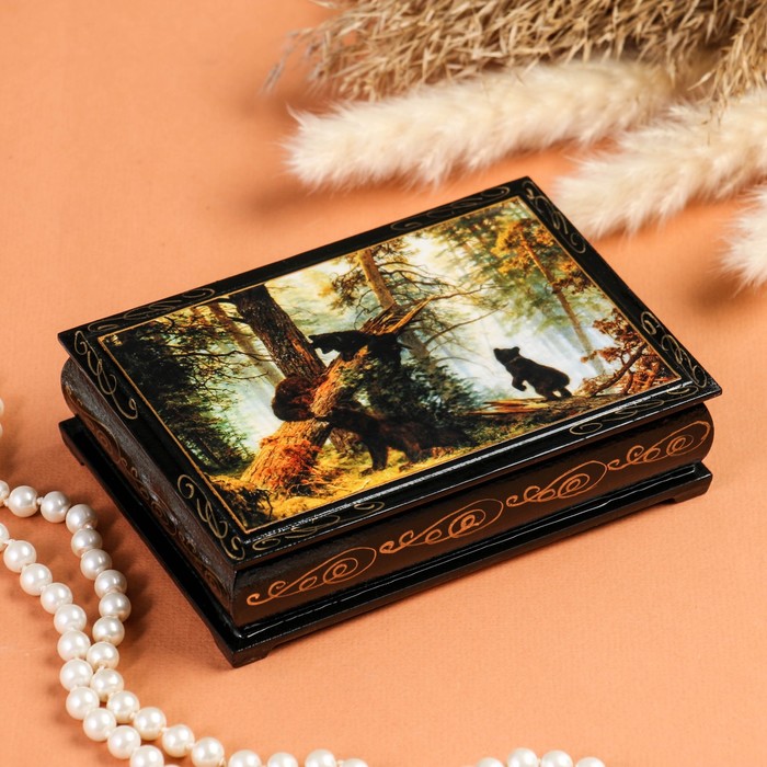 Шкатулка «Мишки в лесу», 10×14 см, лаковая миниатюра - фото 1906866737
