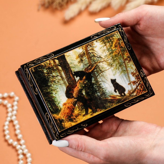 Шкатулка «Мишки в лесу», 10×14 см, лаковая миниатюра - фото 1925846140