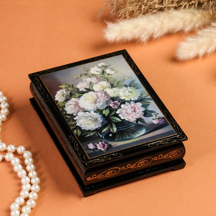 Шкатулка «Пионы в вазе», 10×14 см, лаковая миниатюра - фото 1906866740