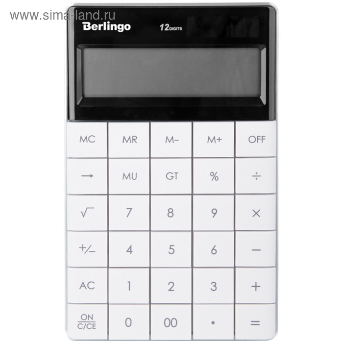 Калькулятор настольный 12 разрядов, двойное питание, 165х105х13 мм, белый - Фото 1