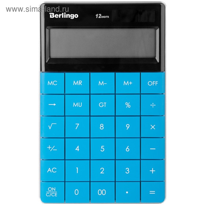 Калькулятор настольный 12 разрядов, двойное питание, 165х105х13 мм, синий - Фото 1