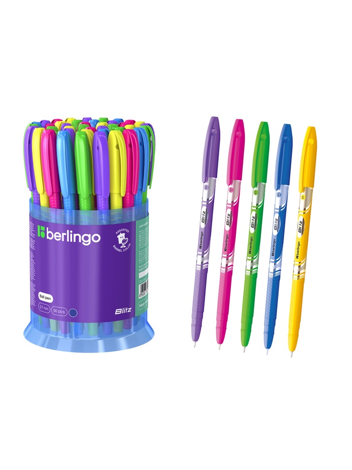 Ручка шариковая Berlingo Blitz, синий стержень, узел 0.7 мм, МИКС - Фото 1