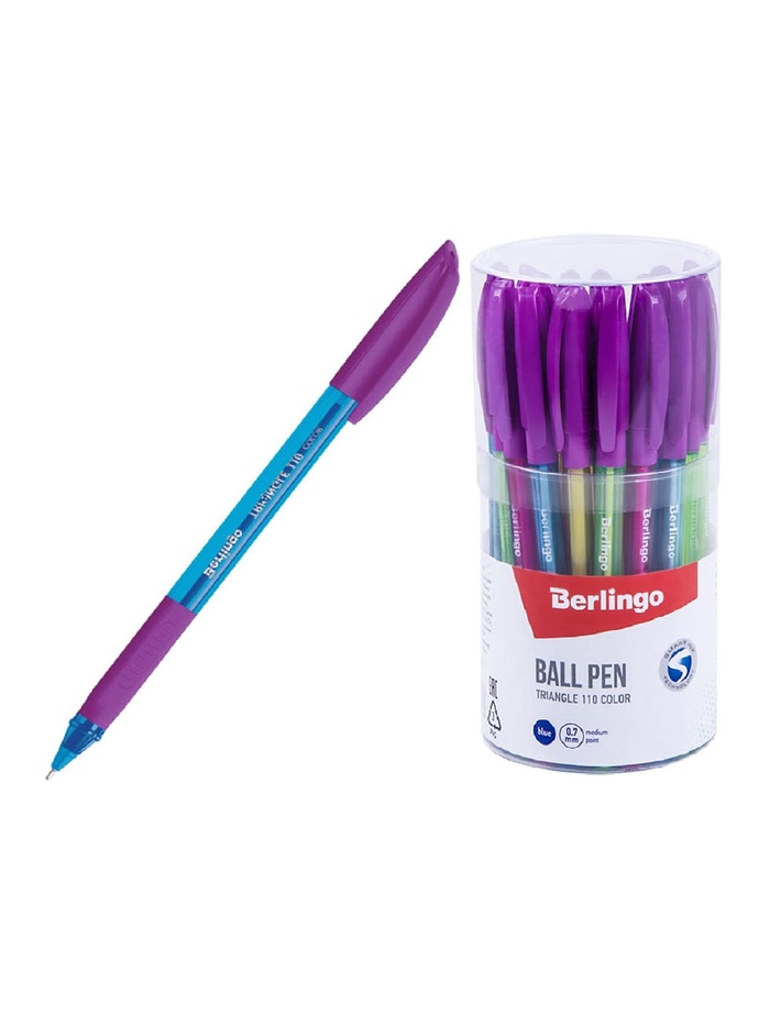 Ручка шариковая Berlingo. Triangle 110 Color, синий стержень, узел 0.7 мм, резиновый упор, МИКС - Фото 1