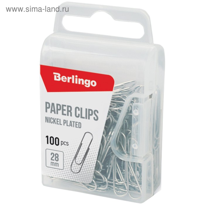 Скрепки никелированные 28 мм, 100 штук, пластиковая упаковка, европодвес - Фото 1