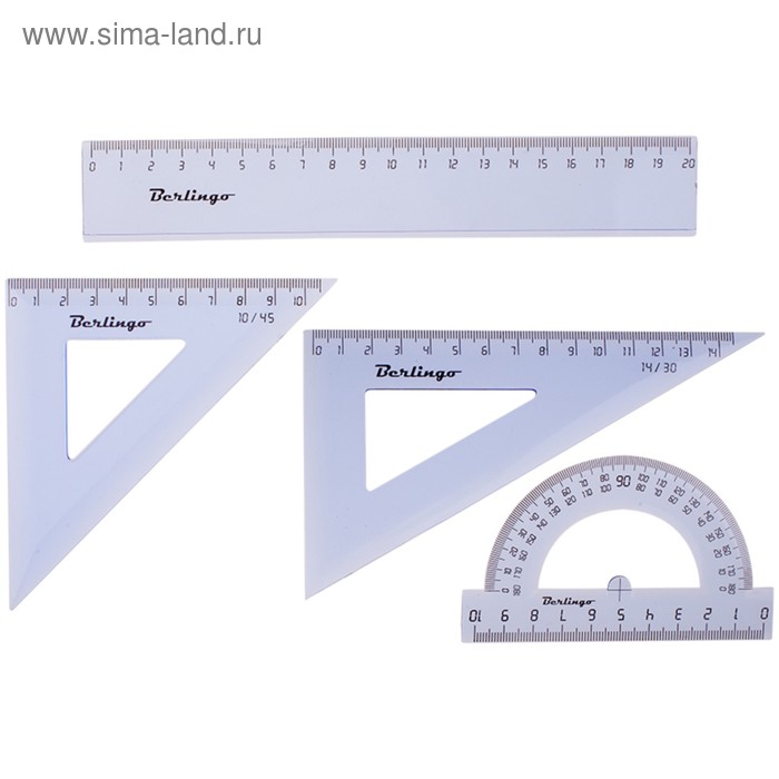 Набор чертёжный средний: треугольник 2 штуки, линейка 20 см, транспортир, прозрачный - Фото 1