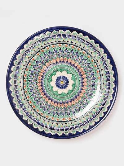 Ляган узбекский Риштанская керамика «Узоры», d=42 см, синий МИКС