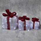 Светодиодная фигура «Подарки с красной лентой» 15, 20, 25 см, текстиль, металл, 220 В, 8 режимов, свечение белое - фото 20432232