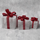 Светодиодная фигура «Подарки с красной лентой» 15, 20, 25 см, текстиль, металл, 220 В, 8 режимов, свечение белое - фото 8333446