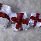 Светодиодная фигура «Подарки с красной лентой» 15, 20, 25 см, текстиль, металл, 220 В, 8 режимов, свечение белое - фото 8333447