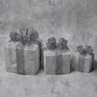 Светодиодная фигура «Подарки с серой лентой» 15, 20, 25 см, текстиль, металл, 220 В, 8 режимов, свечение белое - фото 9866467