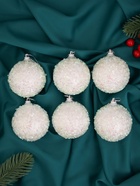 Ёлочные игрушки «Пушинка - бисер», шары новогодние, d=5.5 см, набор 6 шт., белый - Фото 2