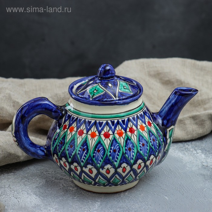 Чайник Риштанская Керамика "Цветы", 700 мл, синий микс - Фото 1