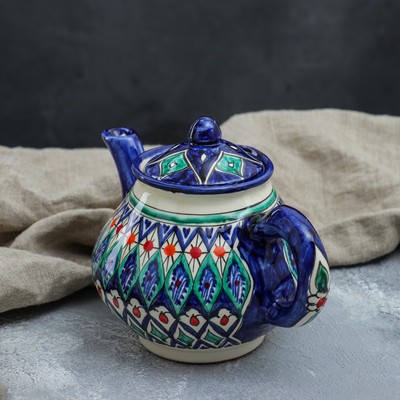 Чайник заварочный Риштанская Керамика «Цветы», 700 мл, синий МИКС