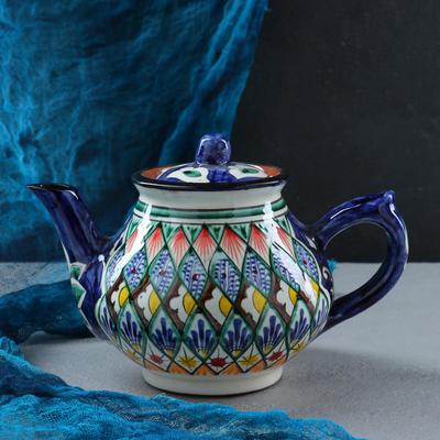 Чайник заварочный Риштанская Керамика «Цветы», 700 мл, синий МИКС