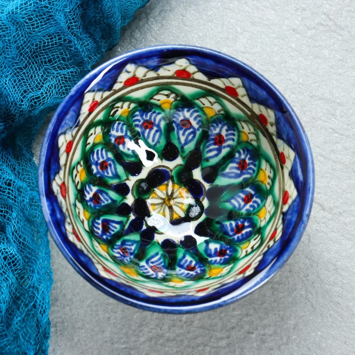 Пиала Риштанская керамика "Цветы", 8,5 см, малая коньячная, микс - фото 1886248789
