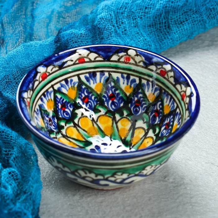 Пиала Риштанская керамика "Цветы", 8,5 см, малая коньячная, микс - фото 1906866833