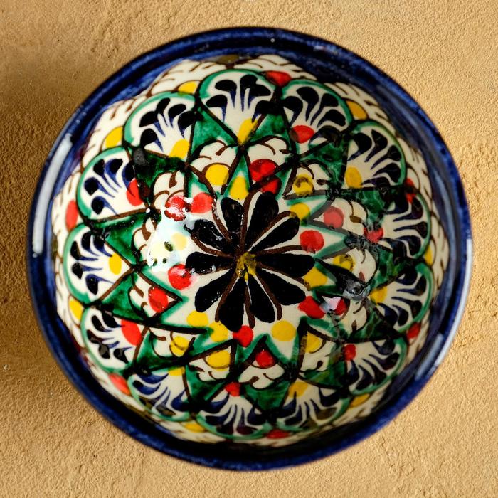Пиала Риштанская керамика "Цветы", 8,5 см, малая коньячная, микс - фото 1886248794