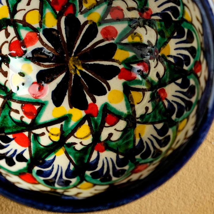 Пиала Риштанская керамика "Цветы", 8,5 см, малая коньячная, микс - фото 1886248795