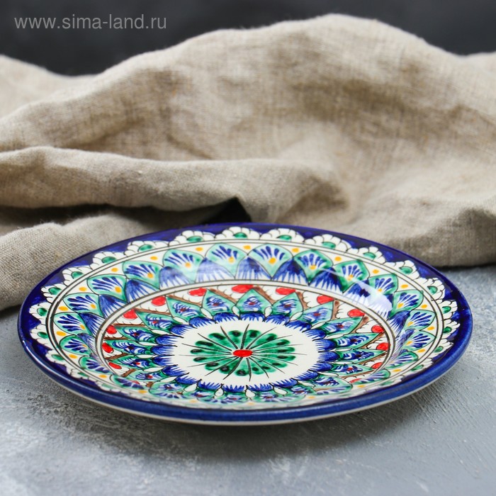 Тарелка Риштанская Керамика "Цветы", синяя, плоская, 17 см, микс - Фото 1