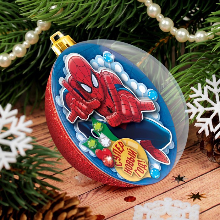 Новогодний ёлочный шар с 3D аппликацией "С Новым годом", Человек-паук - фото 1892173376