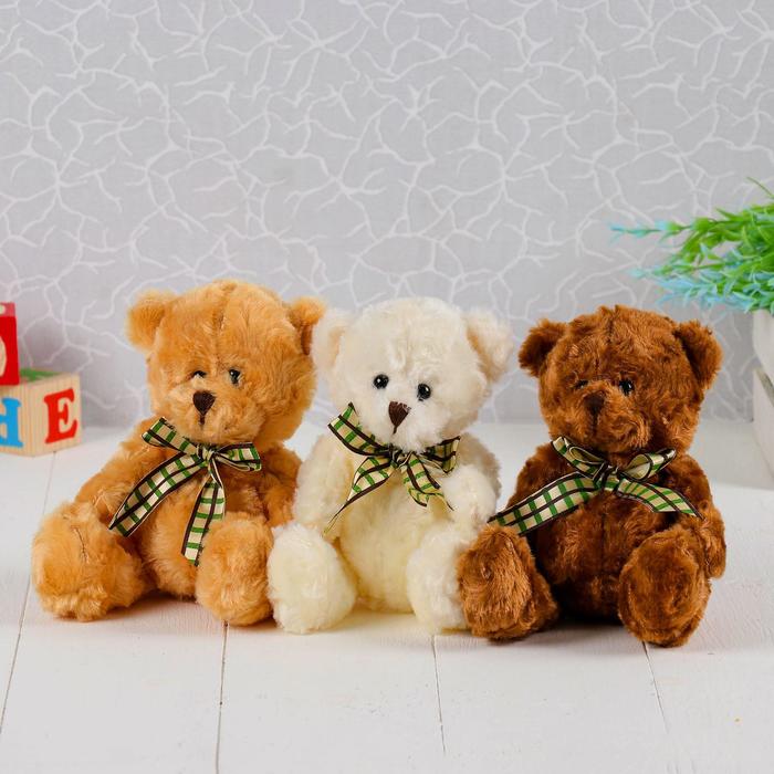 Мягкая игрушка «Медведь завиток», бант, клетка, цвета МИКС - фото 1887623511
