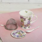 Кружка 300 мл «Букет лаванды», с ситом, ложкой и крышкой - Фото 3