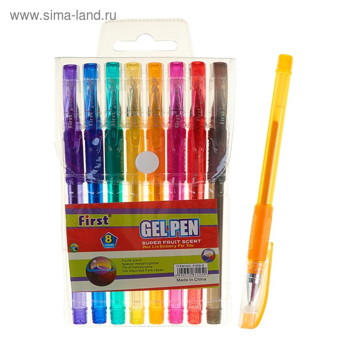 Набор гелевых ручек, 8 цветов, металлик, с блёстками, с резиновым держателем, в блистере на кнопке - Фото 1