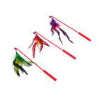 Дразнилка с перышками и бубенчиком, с утолщенной ручкой, 37 см, микс цветов - Фото 2