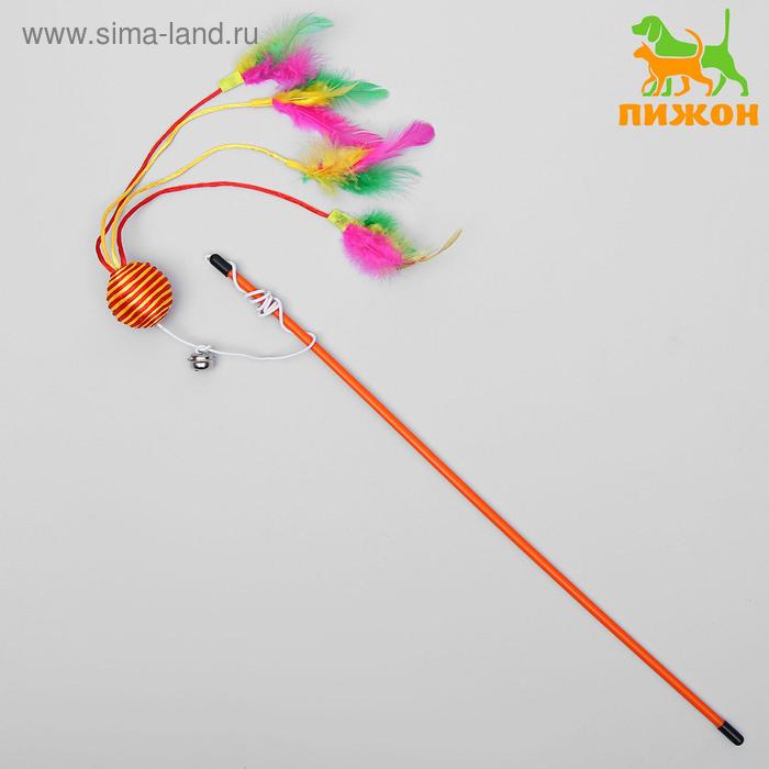 Дразнилка-удочка "Шар с перьями", микс цветов - Фото 1