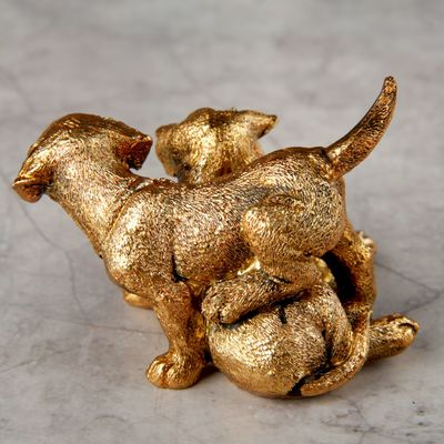 Сувенир полистоун "Два щеночка играют" золото 5,6х8,5х7 см