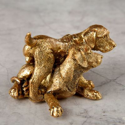 Сувенир полистоун "Два щеночка играют" золото 5,6х8,5х7 см