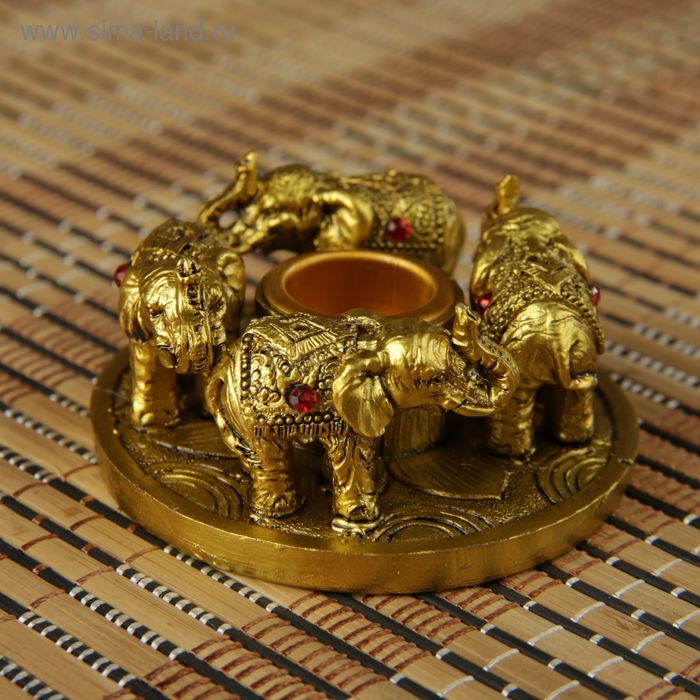 Подсвечник полистоун подставка под благовония "Четыре слона" стразы 3,5х7,3х7,3 см - Фото 1